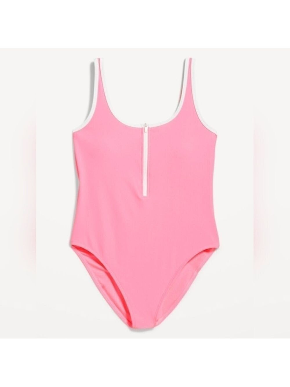 🆕 XXL • Old Navy • Vibrant Pink One-Piece Swimsuit with White Half Zipper